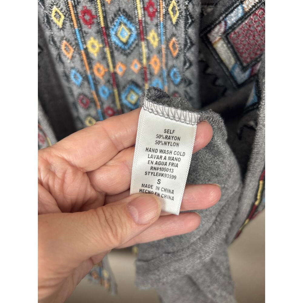 Andree by UNIT Bohemian Tribal Embroidered Open Long Line Cardigan Duster Size S - Picture 9 of 10